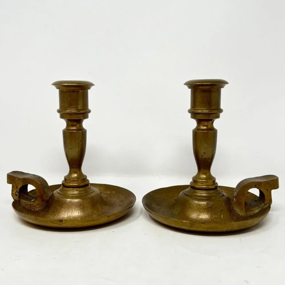 Vintage Brass Chamber Candlesticks Candle Holder Pair 6.5” Rustic Heavy Handmade